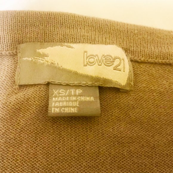 LOVE 21 Brown Knitted Size XS Cotton Cardigan with Gold Sequins Adornment - Picture 7 of 7